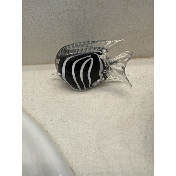 Art Glass Hand Blown Black & White Striped Angel Fish 4x3” VTG‎ - Picture 1 of 2